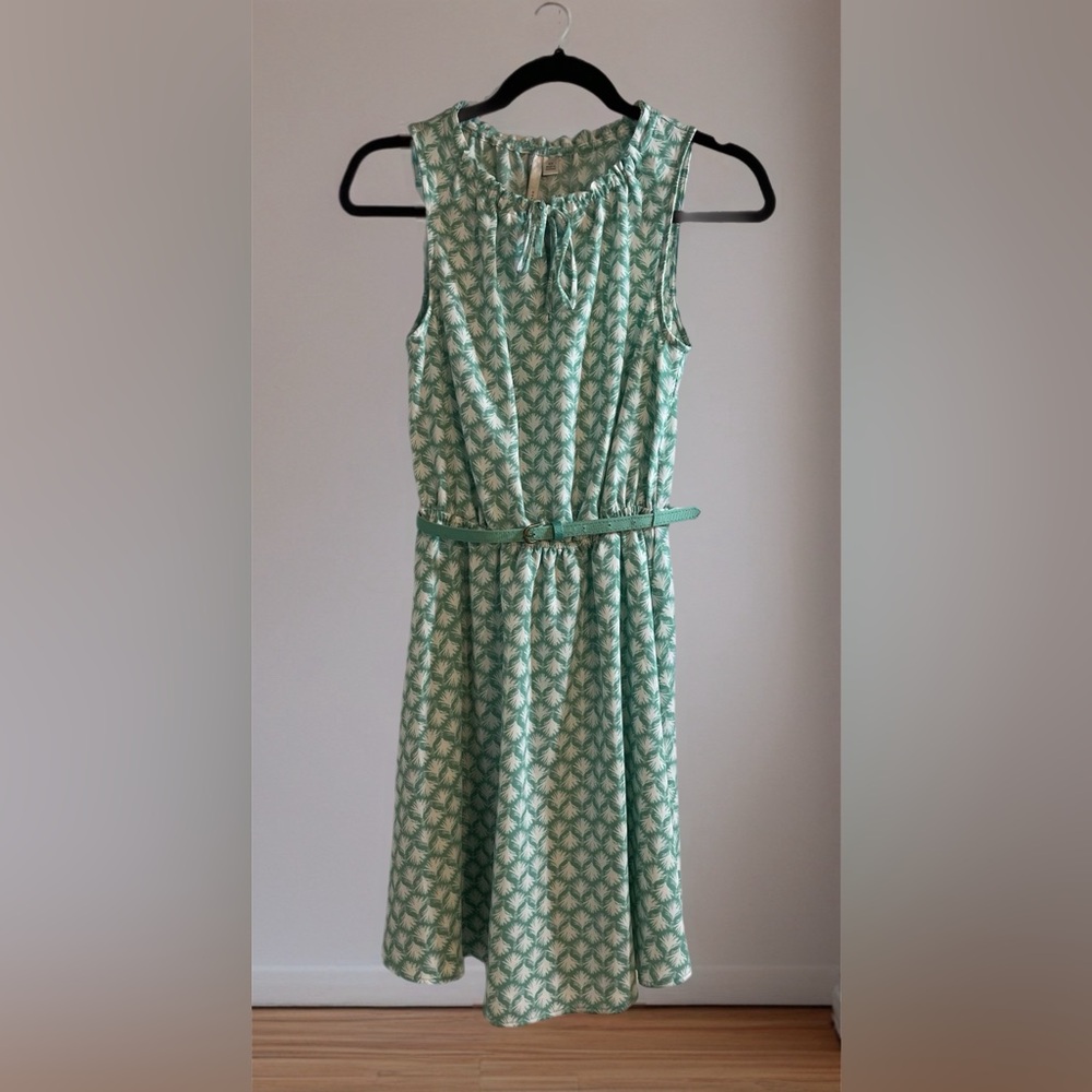 👗 LC Lauren Conrad Mint Patterned Midi Dress w/ Belt~Women’s Sz XS~Sleeveless